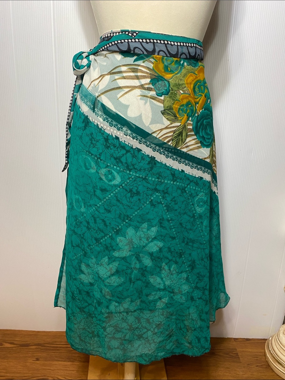 Teal Floral Wrap Sarong Skirt — Unbranded